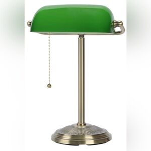 Vintage Banker’s Lamp with Brass Finish & Green Shade